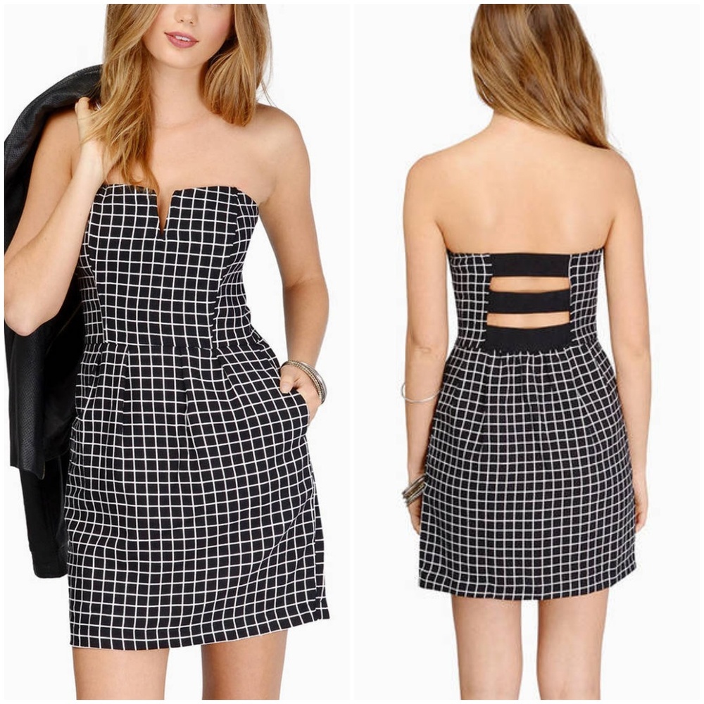 NEW NWT Black and White Grid Strapless Dress Small